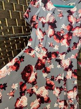 New York & Company Gray Midi Dress with Pink Floral Print